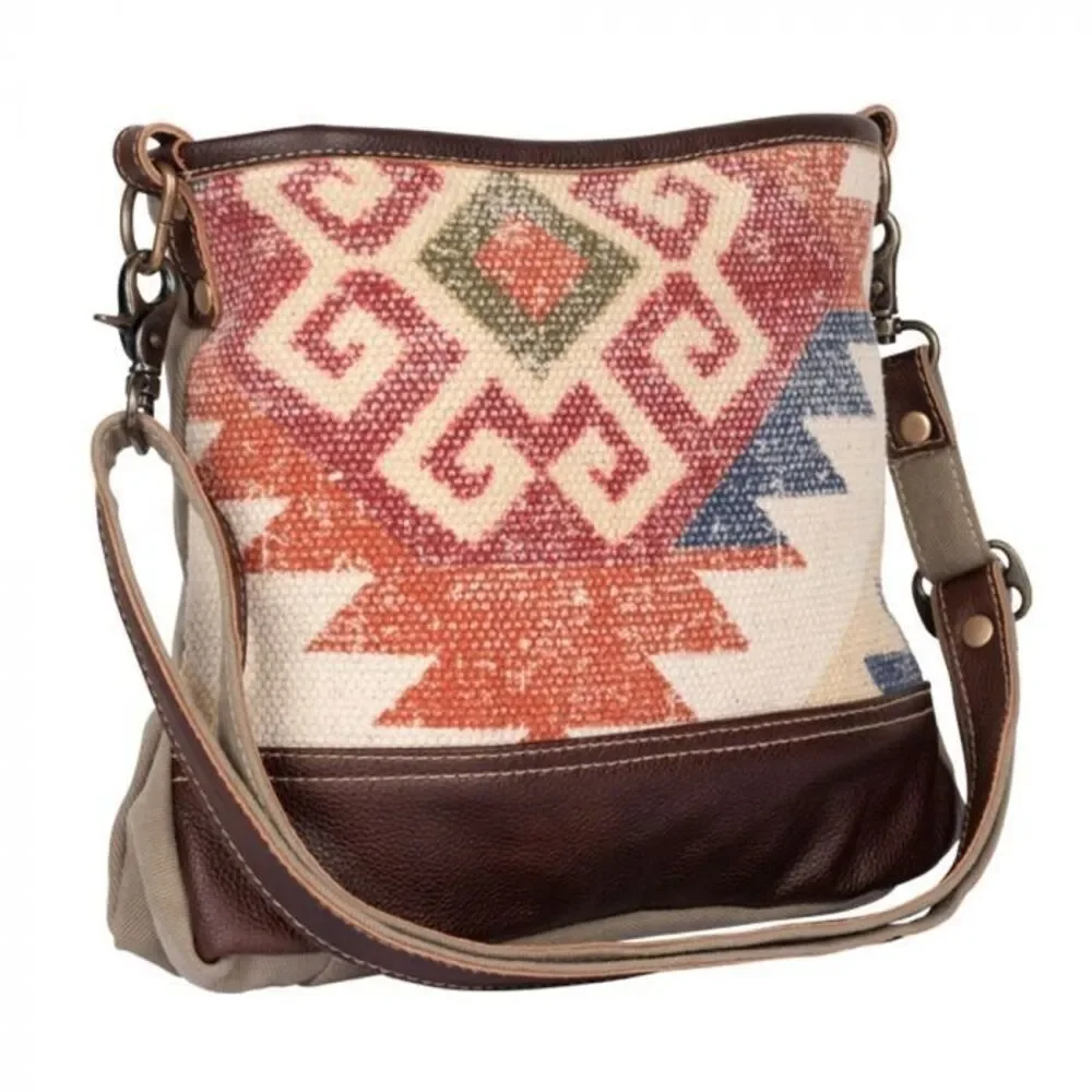 Myra Bag Handmade Thrill Shoulder Bag Upcycled Canvas & Cowhide Leather